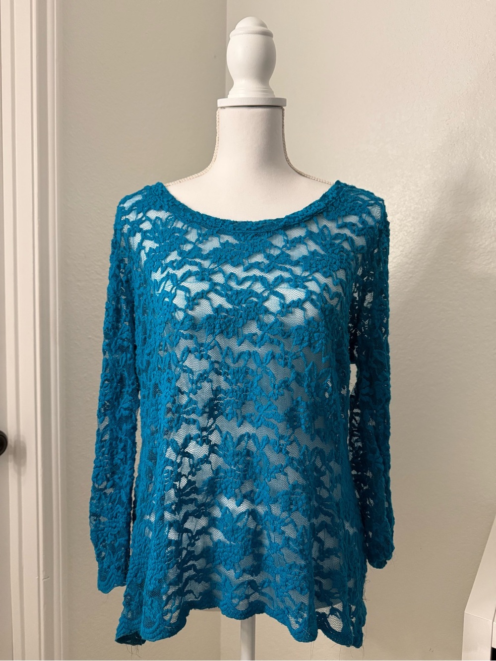 Cato Teal Sheer Lace Long-Sleeve Top XL (read desc.)
